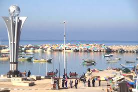 Gaza harbor with monument to those killed on the Mavi Marmara